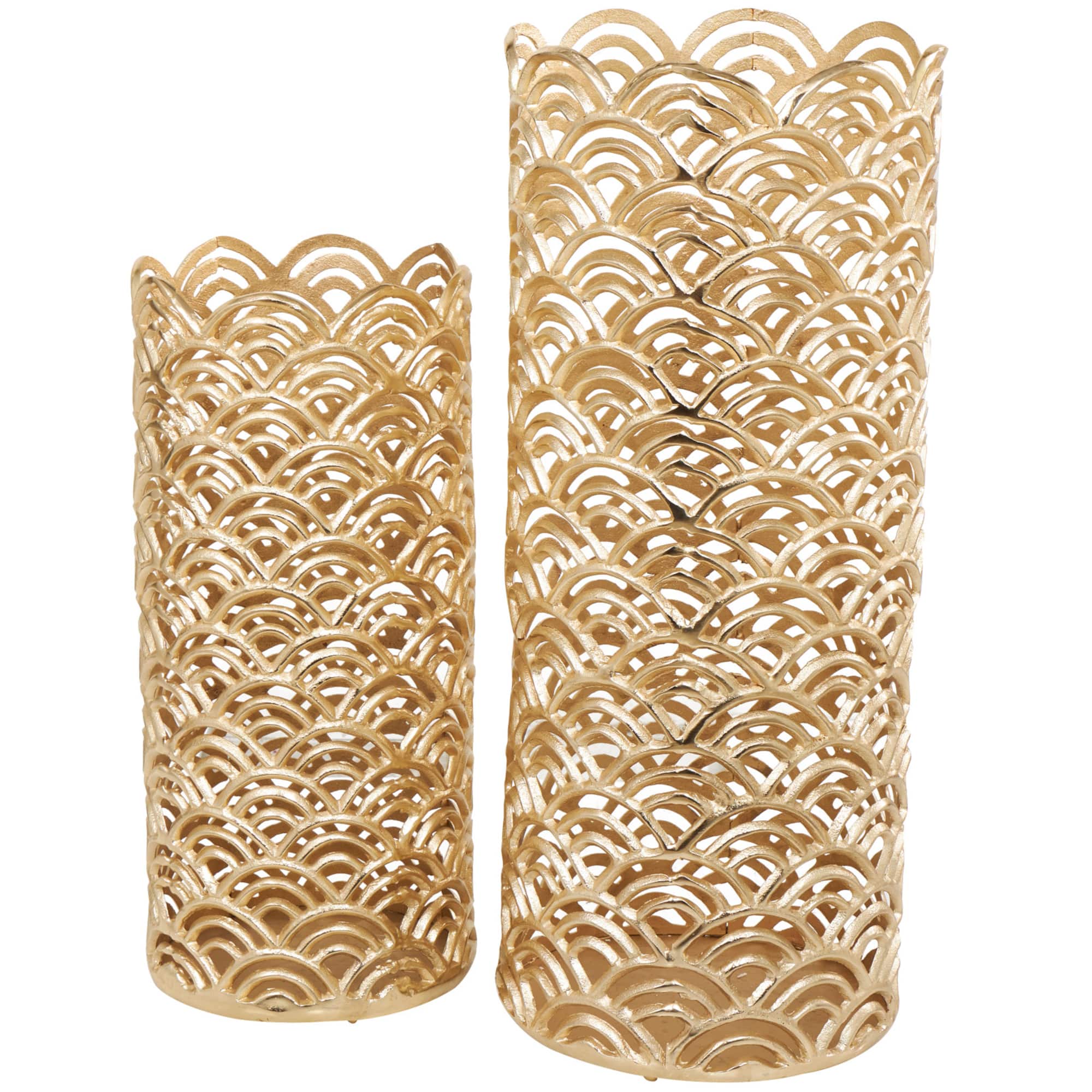 Gold Aluminum Art Deco Arch Vase Set